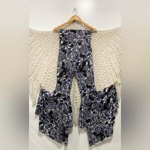 KANTHA BAE Navy and White Floral Flare Pants